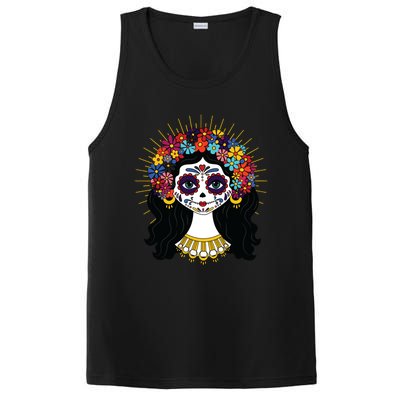 Funny Day Of The Dead Costume La Catrina Skull Flowers PosiCharge Competitor Tank