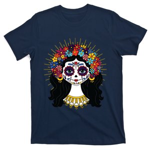 Funny Day Of The Dead Costume La Catrina Skull Flowers T-Shirt