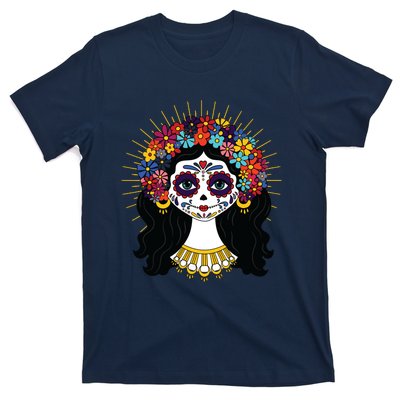 Funny Day Of The Dead Costume La Catrina Skull Flowers T-Shirt