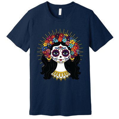 Funny Day Of The Dead Costume La Catrina Skull Flowers Premium T-Shirt