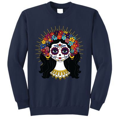 Funny Day Of The Dead Costume La Catrina Skull Flowers Tall Sweatshirt