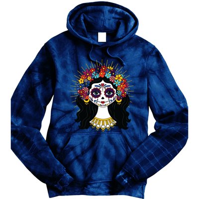 Funny Day Of The Dead Costume La Catrina Skull Flowers Tie Dye Hoodie