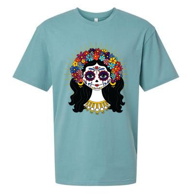 Funny Day Of The Dead Costume La Catrina Skull Flowers Sueded Cloud Jersey T-Shirt