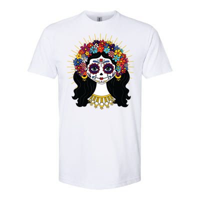 Funny Day Of The Dead Costume La Catrina Skull Flowers Softstyle CVC T-Shirt