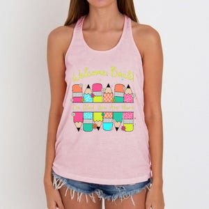 First Day Of School Back To School For Teacher Welcome Back First Day Of School Women's Knotted Racerback Tank