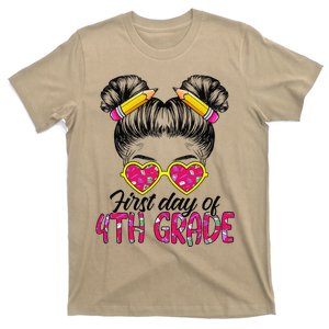 First Day Of 4th Grade Messy Bun Back To School Student T-Shirt