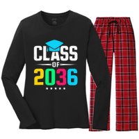 First Day Of School Class Of 2036 Future Graduates Women's Long Sleeve Flannel Pajama Set 