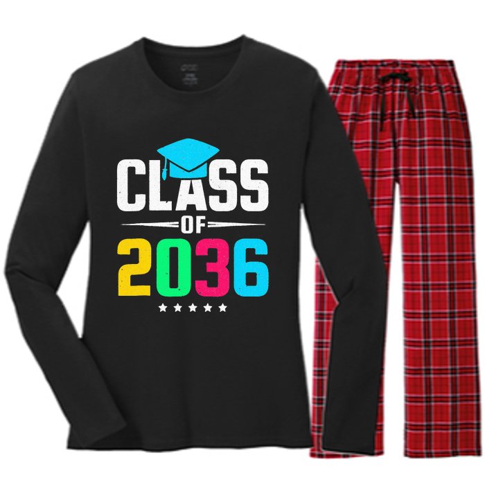 First Day Of School Class Of 2036 Future Graduates Women's Long Sleeve Flannel Pajama Set 