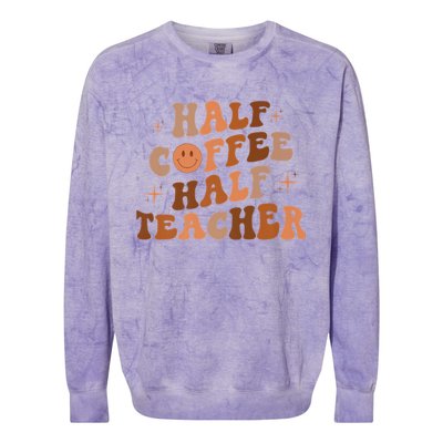 First Day Of School Half Coffee Half Teachers, Retro Gift For Teacher Colorblast Crewneck Sweatshirt