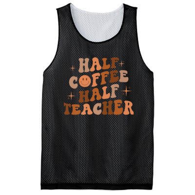 First Day Of School Half Coffee Half Teachers, Retro Gift For Teacher Mesh Reversible Basketball Jersey Tank