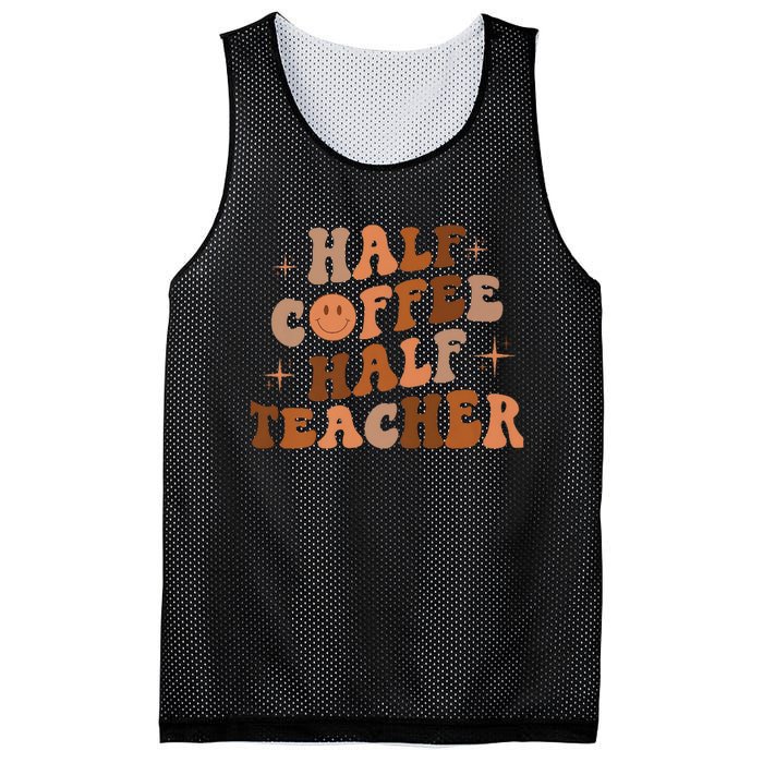 First Day Of School Half Coffee Half Teachers, Retro Gift For Teacher Mesh Reversible Basketball Jersey Tank