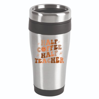 First Day Of School Half Coffee Half Teachers, Retro Gift For Teacher 16oz Travel Tumbler