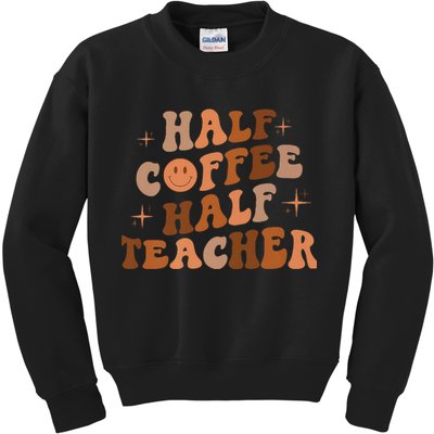 First Day Of School Half Coffee Half Teachers, Retro Gift For Teacher Kids Sweatshirt