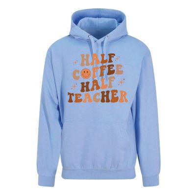 First Day Of School Half Coffee Half Teachers, Retro Gift For Teacher Unisex Surf Hoodie