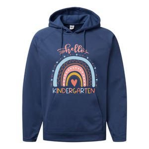 First Day Of School Hello Kindergarten Teacher Rainbow Performance Fleece Hoodie