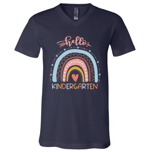 First Day Of School Hello Kindergarten Teacher Rainbow V-Neck T-Shirt