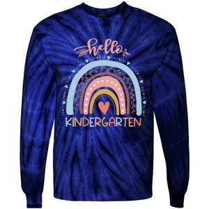 First Day Of School Hello Kindergarten Teacher Rainbow Tie-Dye Long Sleeve Shirt