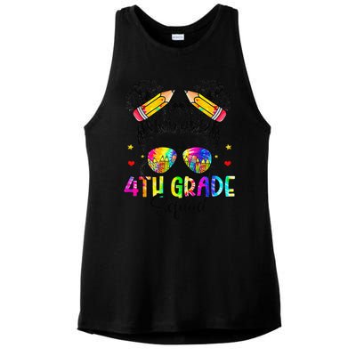 First Day Of 4th Grade Squad Messy Bun Back To School Ladies PosiCharge Tri-Blend Wicking Tank