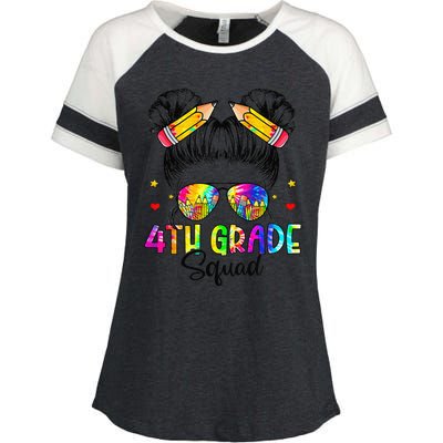 First Day Of 4th Grade Squad Messy Bun Back To School Enza Ladies Jersey Colorblock Tee