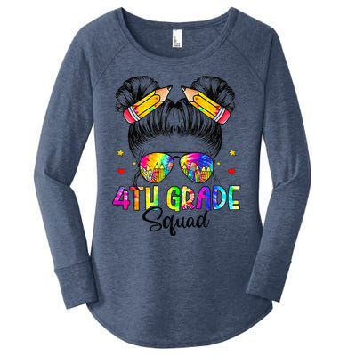 First Day Of 4th Grade Squad Messy Bun Back To School Women's Perfect Tri Tunic Long Sleeve Shirt