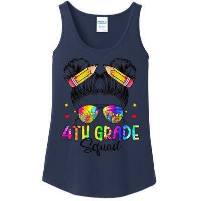 First Day Of 4th Grade Squad Messy Bun Back To School Ladies Essential Tank