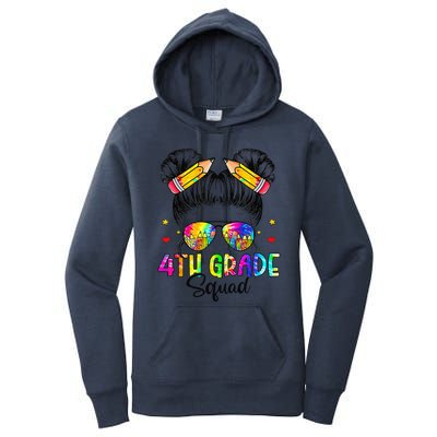 First Day Of 4th Grade Squad Messy Bun Back To School Women's Pullover Hoodie