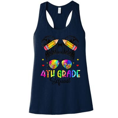 First Day Of 4th Grade Squad Messy Bun Back To School Women's Racerback Tank