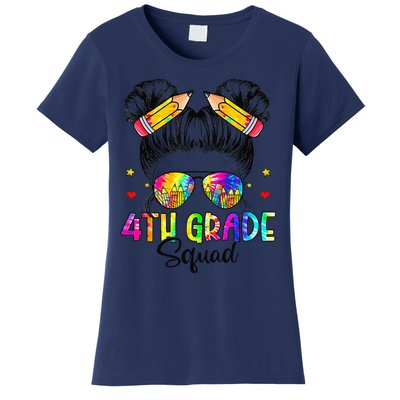 First Day Of 4th Grade Squad Messy Bun Back To School Women's T-Shirt