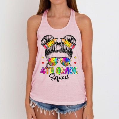 First Day Of 4th Grade Squad Messy Bun Back To School Women's Knotted Racerback Tank