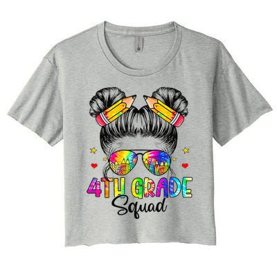 First Day Of 4th Grade Squad Messy Bun Back To School Women's Crop Top Tee