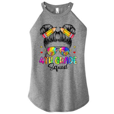 First Day Of 4th Grade Squad Messy Bun Back To School Women's Perfect Tri Rocker Tank