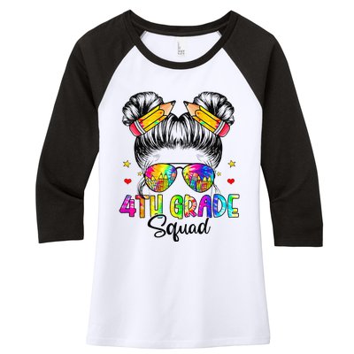 First Day Of 4th Grade Squad Messy Bun Back To School Women's Tri-Blend 3/4-Sleeve Raglan Shirt