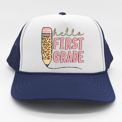 First Day Of School Back To School Hello First Grade Trucker Hat