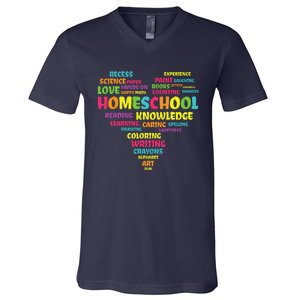 First Day Of School Homeschool Teacher Word Cloud Heart V-Neck T-Shirt