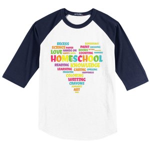 First Day Of School Homeschool Teacher Word Cloud Heart Baseball Sleeve Shirt