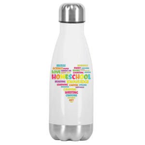 First Day Of School Homeschool Teacher Word Cloud Heart Stainless Steel Insulated Water Bottle