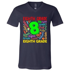 First Day Of Eighth 8th Grade Back To School Teacher Student V-Neck T-Shirt