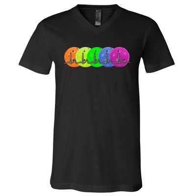 Funny Dink or Swim Pickleball Rainbow Pride Heartbeat EKG V-Neck T-Shirt