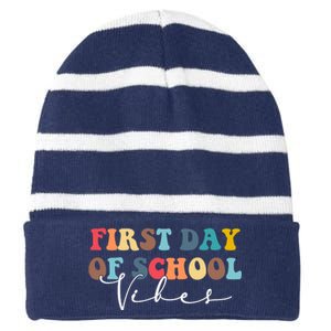 First Day Of School Vibes Striped Beanie with Solid Band