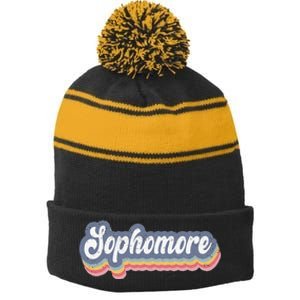 First Day Of School Sophomore High School 1st Day 10th Grade Stripe Pom Pom Beanie