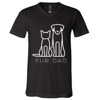 Fur Dad Pet Lover Cat Dog Dad Husband Funny Fathers Day V-Neck T-Shirt