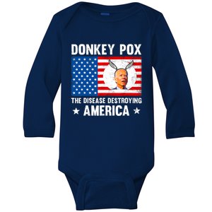 Funny Donkey Pox The Disease Destroying America Anti Biden Baby Long Sleeve Bodysuit