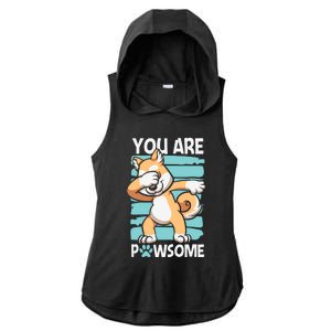 Funny Dog Puns Awesome Dog Funny Pawsome Dabbing Dog Cartoons Dog Ladies PosiCharge Tri-Blend Wicking Draft Hoodie Tank