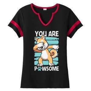 Funny Dog Puns Awesome Dog Funny Pawsome Dabbing Dog Cartoons Dog Ladies Halftime Notch Neck Tee