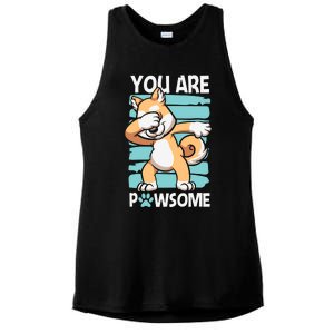 Funny Dog Puns Awesome Dog Funny Pawsome Dabbing Dog Cartoons Dog Ladies PosiCharge Tri-Blend Wicking Tank