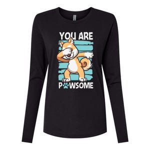 Funny Dog Puns Awesome Dog Funny Pawsome Dabbing Dog Cartoons Dog Womens Cotton Relaxed Long Sleeve T-Shirt