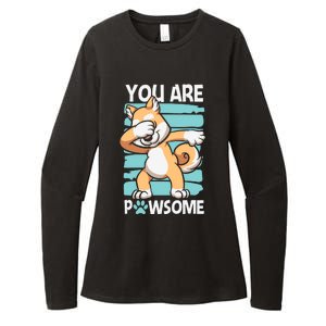 Funny Dog Puns Awesome Dog Funny Pawsome Dabbing Dog Cartoons Dog Womens CVC Long Sleeve Shirt