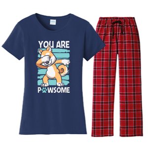 Funny Dog Puns Awesome Dog Funny Pawsome Dabbing Dog Cartoons Dog Women's Flannel Pajama Set