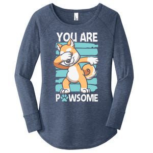 Funny Dog Puns Awesome Dog Funny Pawsome Dabbing Dog Cartoons Dog Women's Perfect Tri Tunic Long Sleeve Shirt