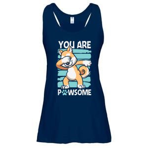 Funny Dog Puns Awesome Dog Funny Pawsome Dabbing Dog Cartoons Dog Ladies Essential Flowy Tank